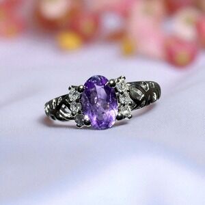 Adjustable Dainty Amethyst Ring Boho Crystal Jewelry Size 5.5 Stackable Ring